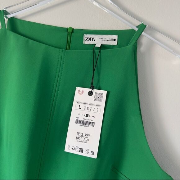 ⭕️ ZARA Mini Dress Emerald Green Large NEW - Picture 2 of 4